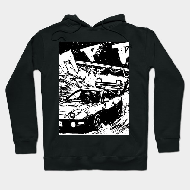 JDM Japanese Drift Racer Drifting Car Anime Manga Eurobeat Intensifies Aesthetic #5 Hoodie by Neon Bang Bang